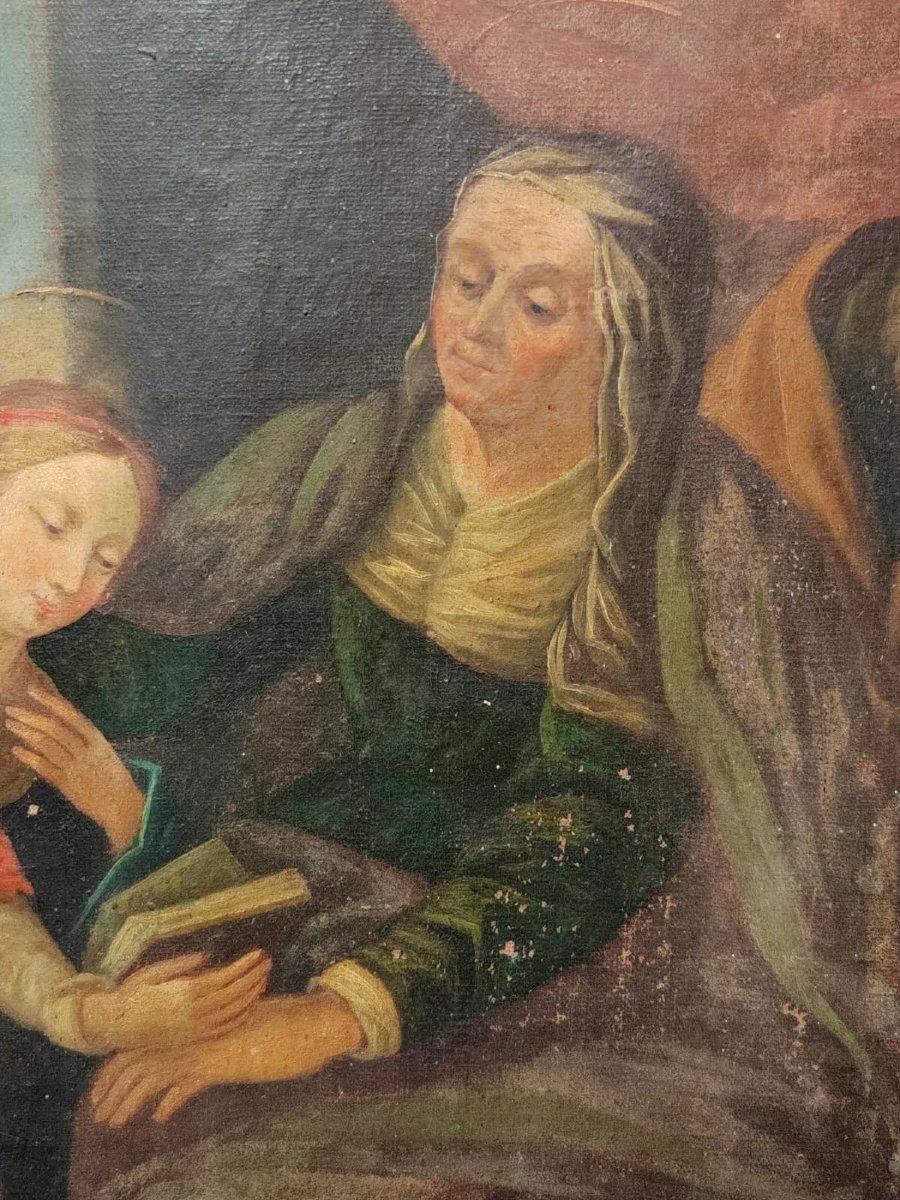 TABLEAU SUR TOILE DU XVIIe SIÈCLE : L'ÉDUCATION DE LA VIERGE-photo-2