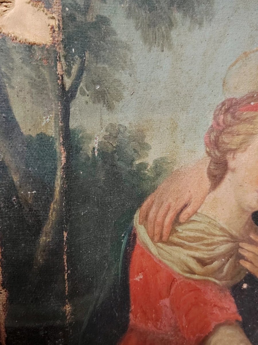 TABLEAU SUR TOILE DU XVIIe SIÈCLE : L'ÉDUCATION DE LA VIERGE-photo-3