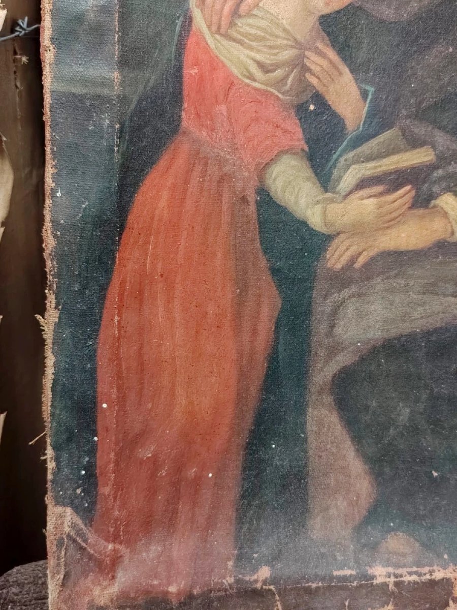 TABLEAU SUR TOILE DU XVIIe SIÈCLE : L'ÉDUCATION DE LA VIERGE-photo-4