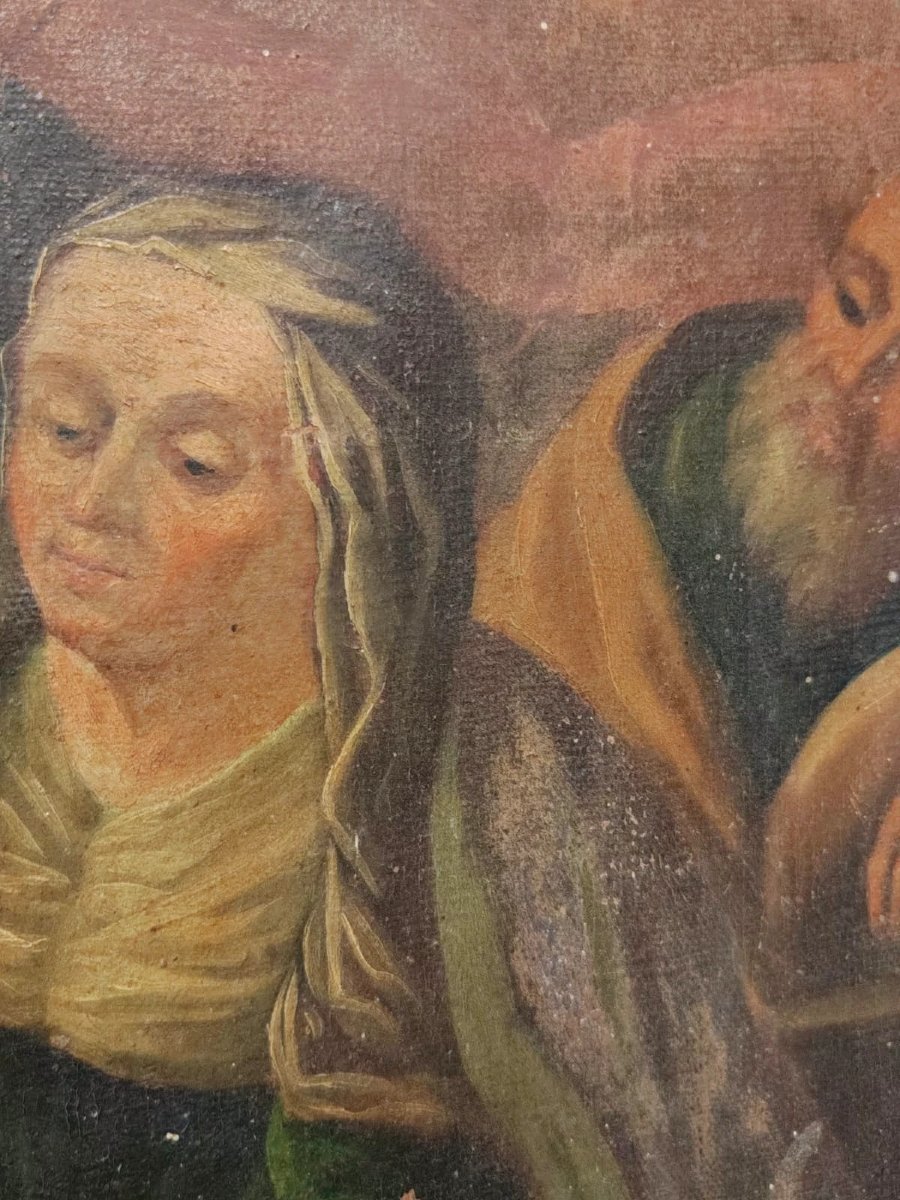 TABLEAU SUR TOILE DU XVIIe SIÈCLE : L'ÉDUCATION DE LA VIERGE-photo-1