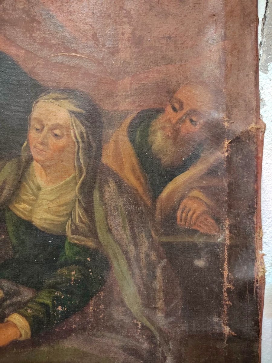 TABLEAU SUR TOILE DU XVIIe SIÈCLE : L'ÉDUCATION DE LA VIERGE-photo-4