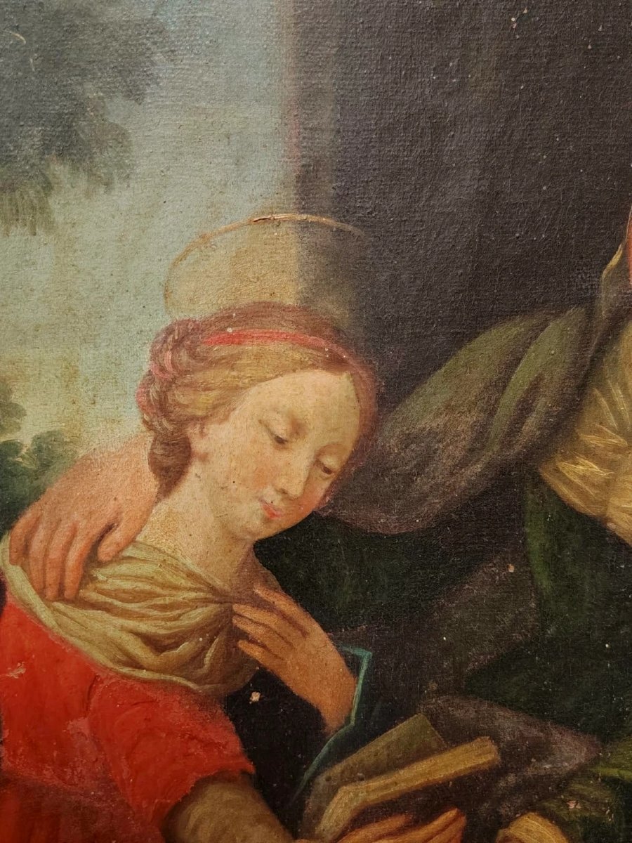 TABLEAU SUR TOILE DU XVIIe SIÈCLE : L'ÉDUCATION DE LA VIERGE-photo-6