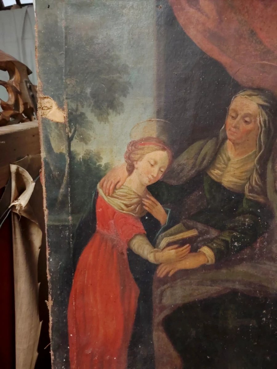 TABLEAU SUR TOILE DU XVIIe SIÈCLE : L'ÉDUCATION DE LA VIERGE-photo-7