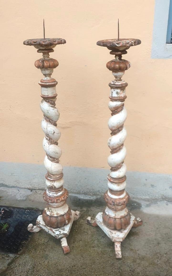 Grande paire de torches baroques anciennes du XVIIIe siècle, h. 130 cm-photo-2