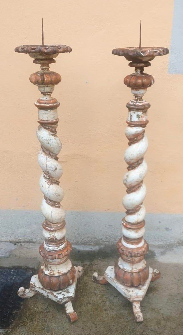Grande paire de torches baroques anciennes du XVIIIe siècle, h. 130 cm-photo-3