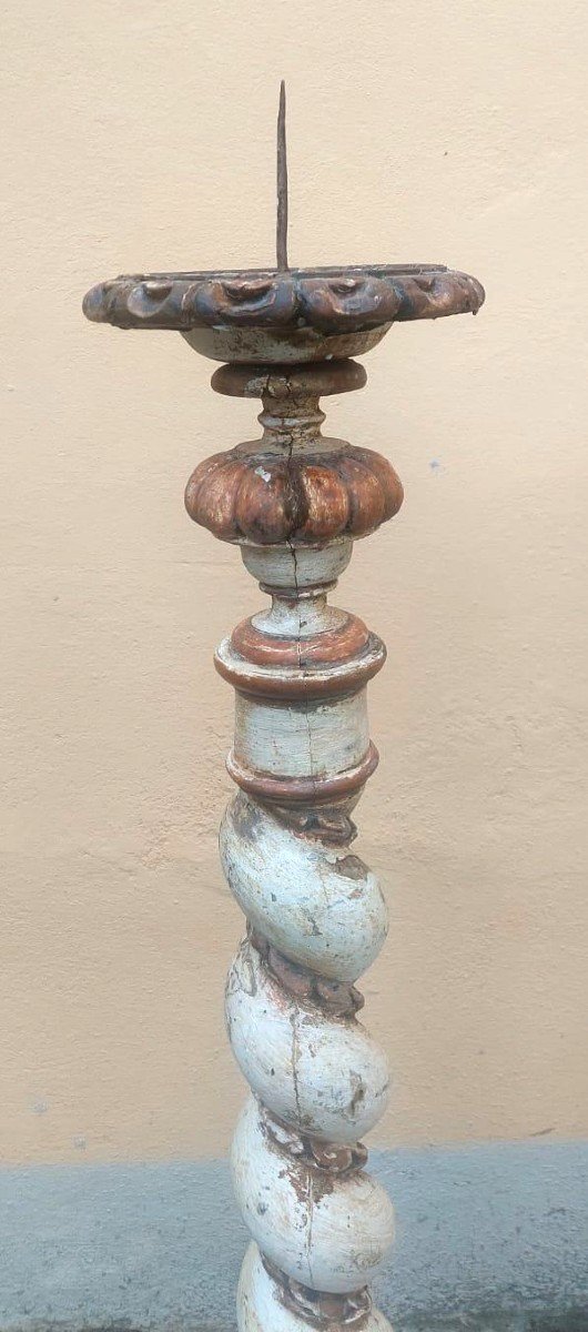Grande paire de torches baroques anciennes du XVIIIe siècle, h. 130 cm-photo-4