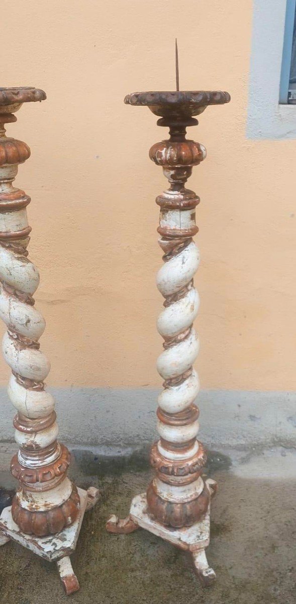 Grande paire de torches baroques anciennes du XVIIIe siècle, h. 130 cm-photo-2
