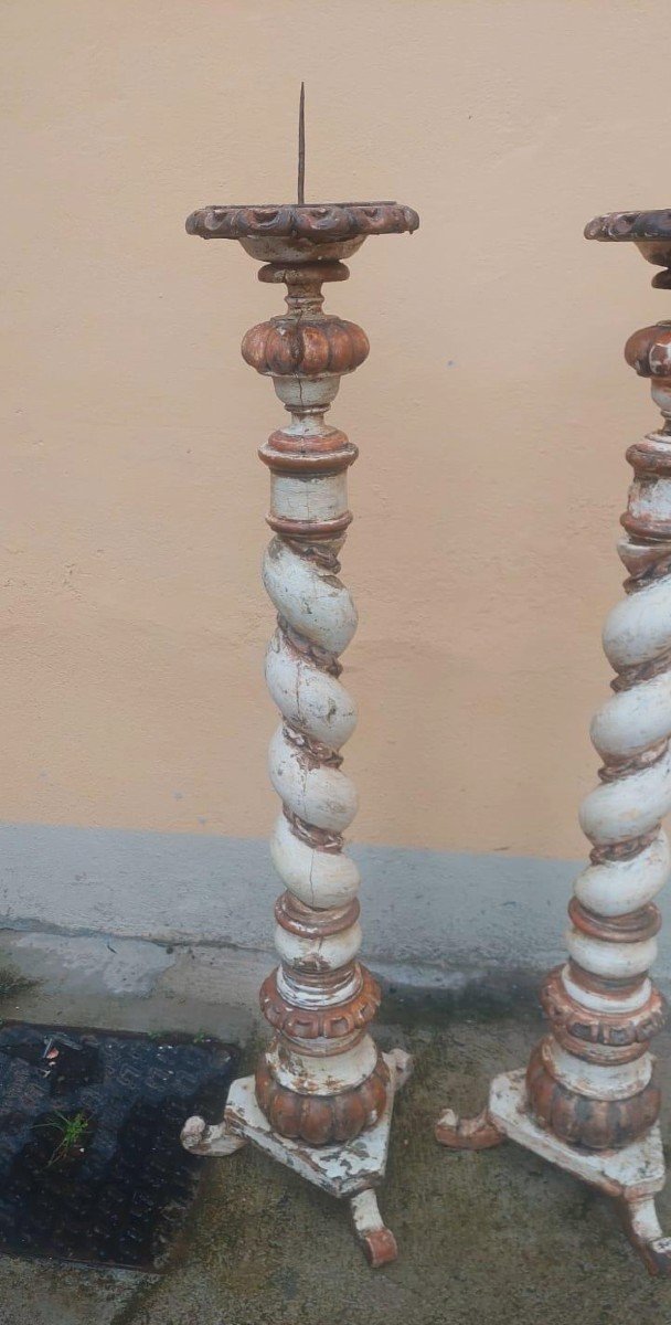 Grande paire de torches baroques anciennes du XVIIIe siècle, h. 130 cm-photo-3