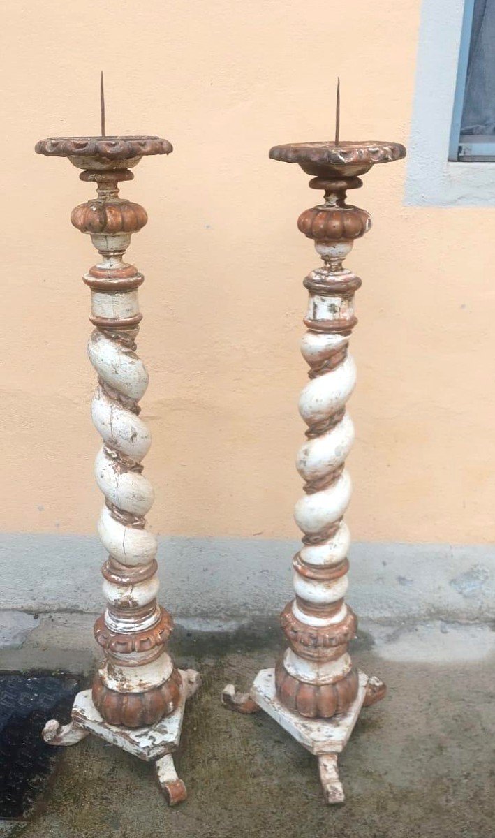 Grande paire de torches baroques anciennes du XVIIIe siècle, h. 130 cm-photo-5