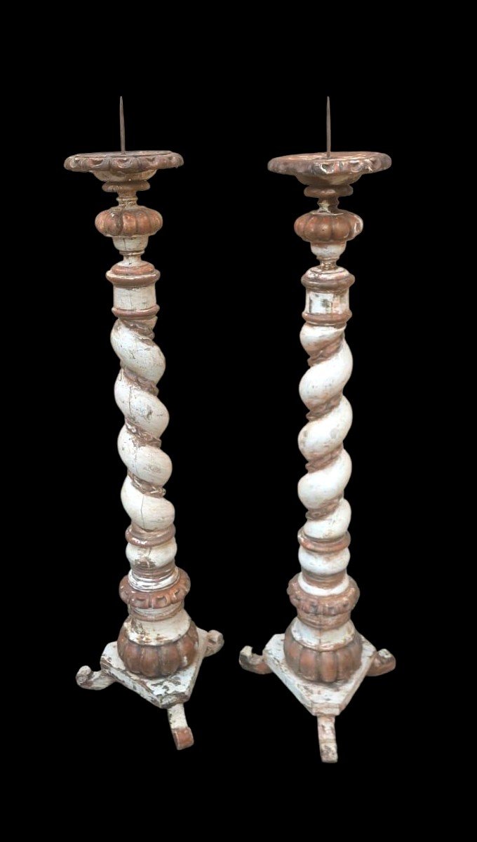 Grande paire de torches baroques anciennes du XVIIIe siècle, h. 130 cm