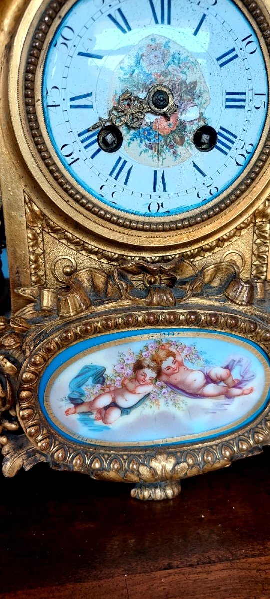 Pendule de table ancienne en bronze doré, porcelaine de Sèvres, France, fin du XIXe siècle-photo-3