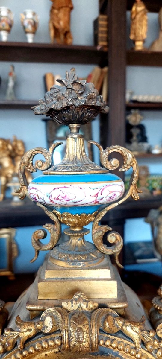 Pendule de table ancienne en bronze doré, porcelaine de Sèvres, France, fin du XIXe siècle-photo-3