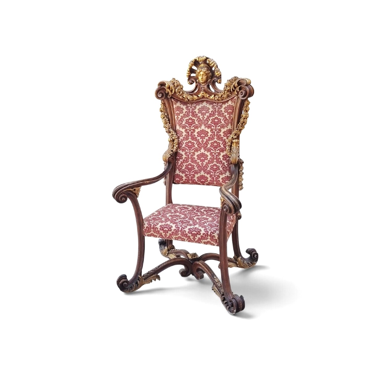 Un trône ou fauteuil d'apparat imposant , en bois sculpté XIX siecle