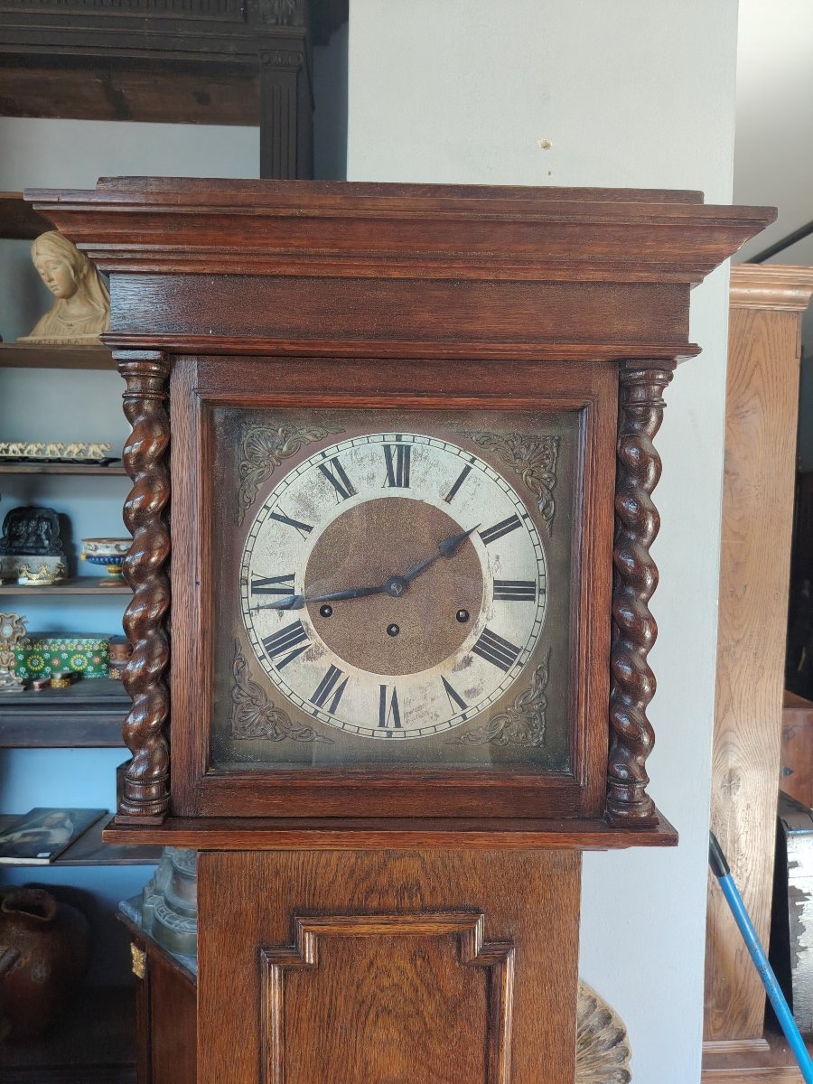 Horloge de parquet ancienne en chêne, angleterre XIX siecle-photo-7