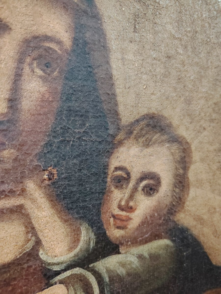  peinture à l'huile sur toile ancienne représentant la Vierge à l'Enfant. -photo-3