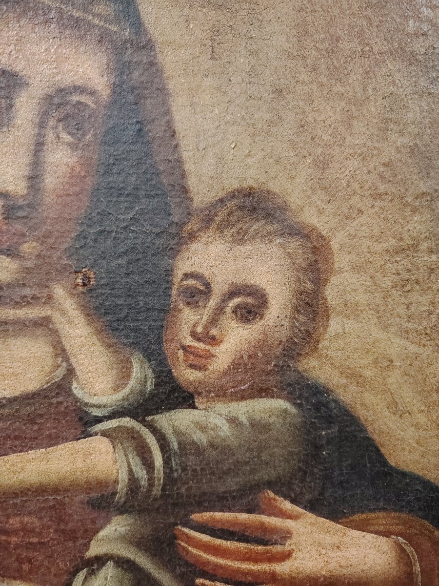  peinture à l'huile sur toile ancienne représentant la Vierge à l'Enfant. -photo-3