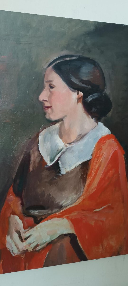 Antique Painting: Female Portrait, Oil On Canvas, By Ennio Pozzi (1893–1972)-photo-3
