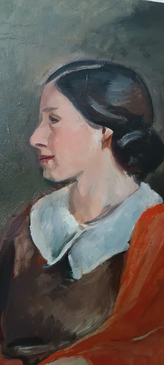 Antique Painting: Female Portrait, Oil On Canvas, By Ennio Pozzi (1893–1972)-photo-4