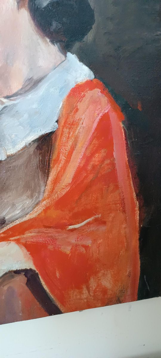 Antique Painting: Female Portrait, Oil On Canvas, By Ennio Pozzi (1893–1972)-photo-2