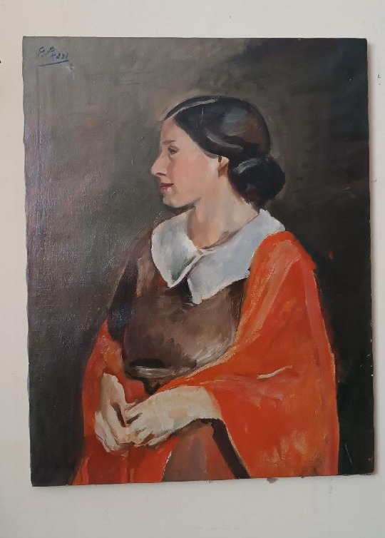 Antique Painting: Female Portrait, Oil On Canvas, By Ennio Pozzi (1893–1972)