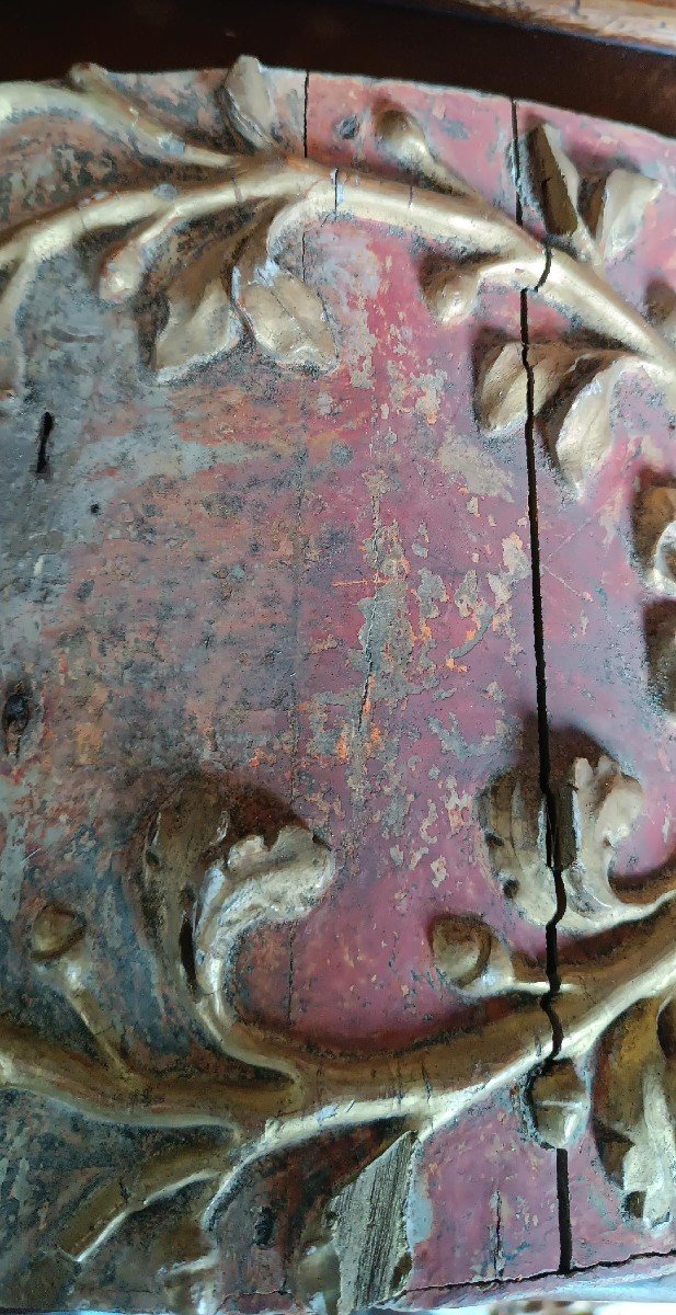 Porte de tabernacle antique en bois laqué et doré-photo-1