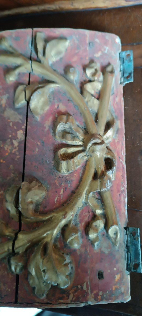 Porte de tabernacle antique en bois laqué et doré-photo-2