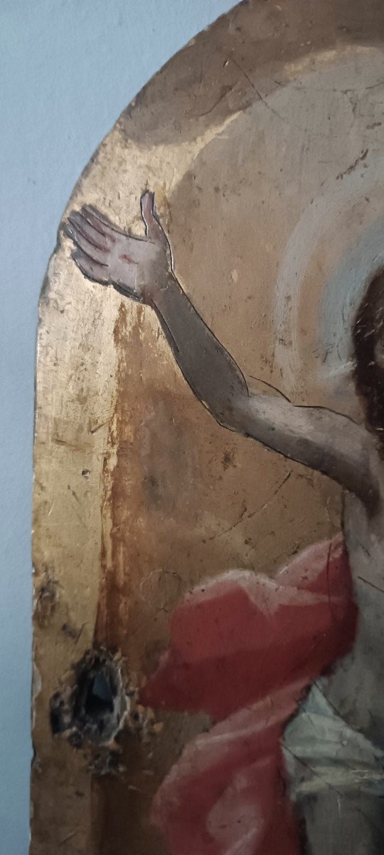 Antique Panel With Gold Background, Depicting The Risen Christ; Tabernacle Door Or Ciborium.-photo-4