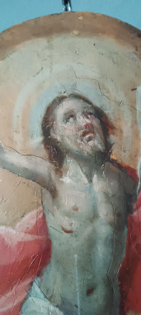 Antique Panel With Gold Background, Depicting The Risen Christ; Tabernacle Door Or Ciborium.-photo-5