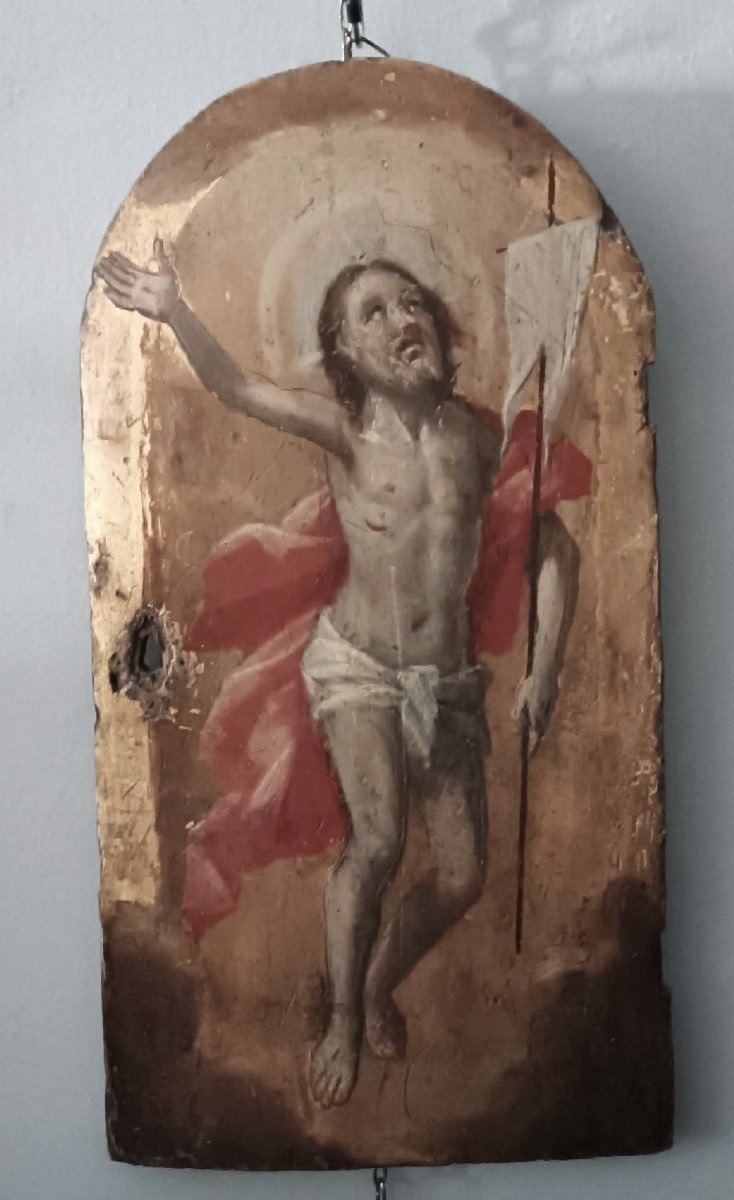 Antique Panel With Gold Background, Depicting The Risen Christ; Tabernacle Door Or Ciborium.-photo-6