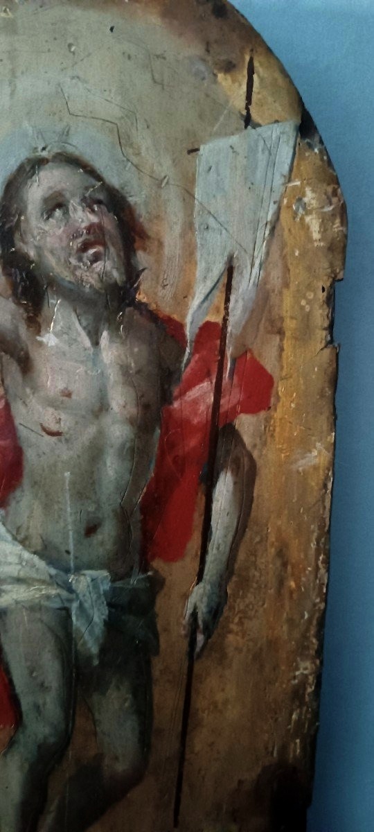 Antique Panel With Gold Background, Depicting The Risen Christ; Tabernacle Door Or Ciborium.-photo-3