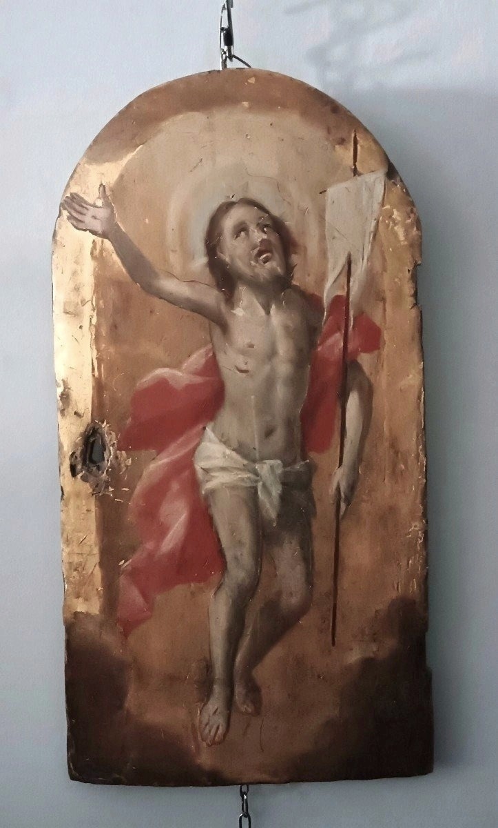 Antique Panel With Gold Background, Depicting The Risen Christ; Tabernacle Door Or Ciborium.