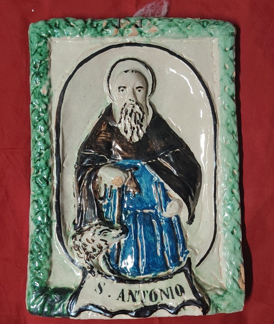Plaque de dévotion en terre cuite Saint Antoine Abbè XIX siecle-photo-2
