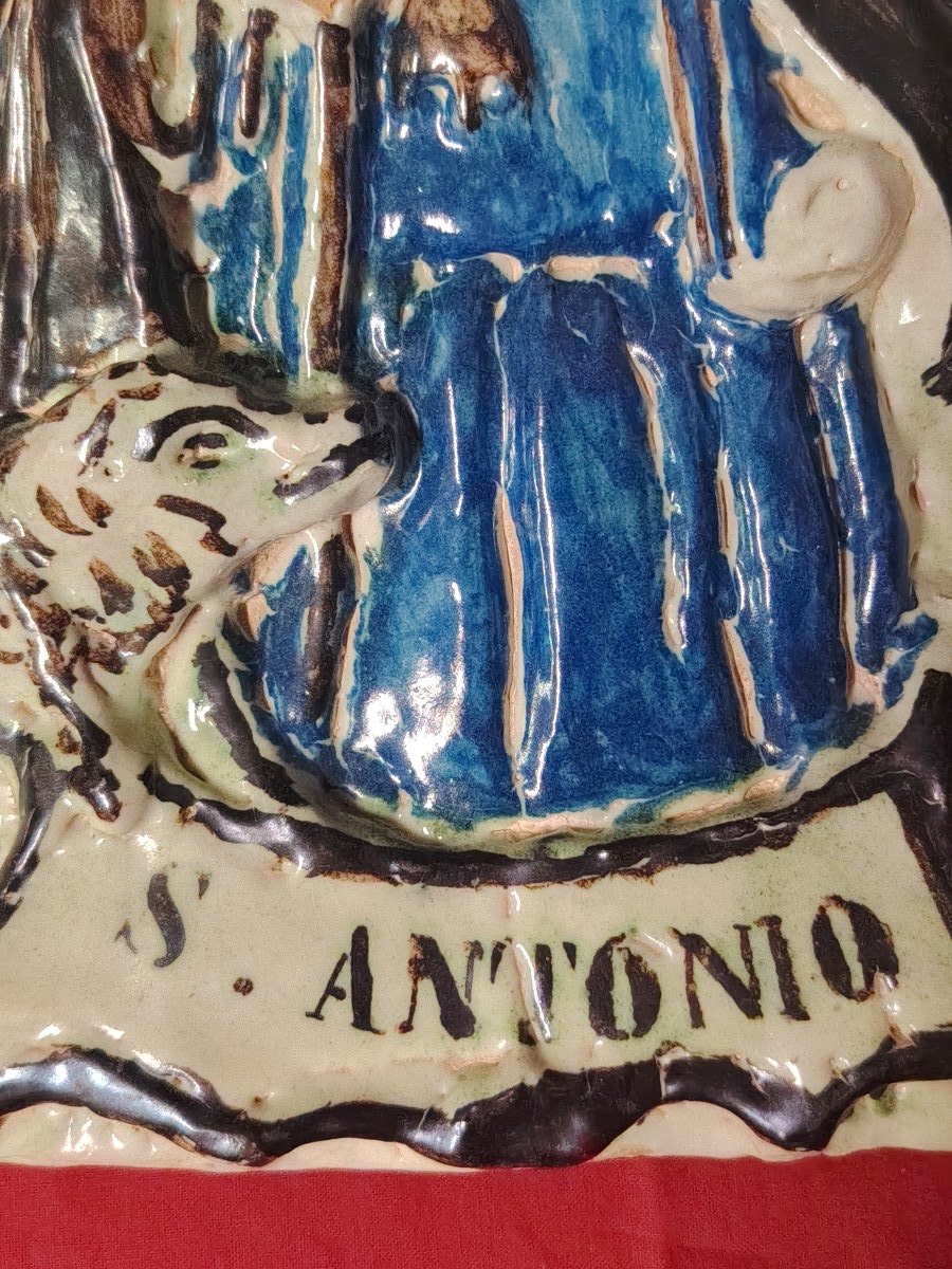 Plaque de dévotion en terre cuite Saint Antoine Abbè XIX siecle-photo-3