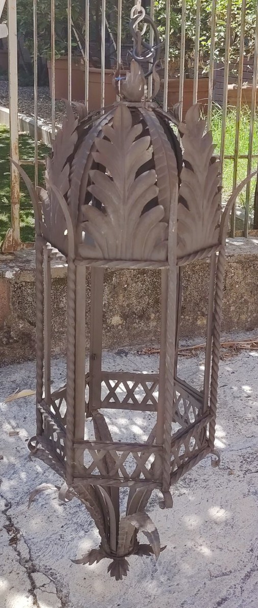 Ancienne lanterne suspendue en fer forgé artisanal, XIX siècle Tuscany-photo-2