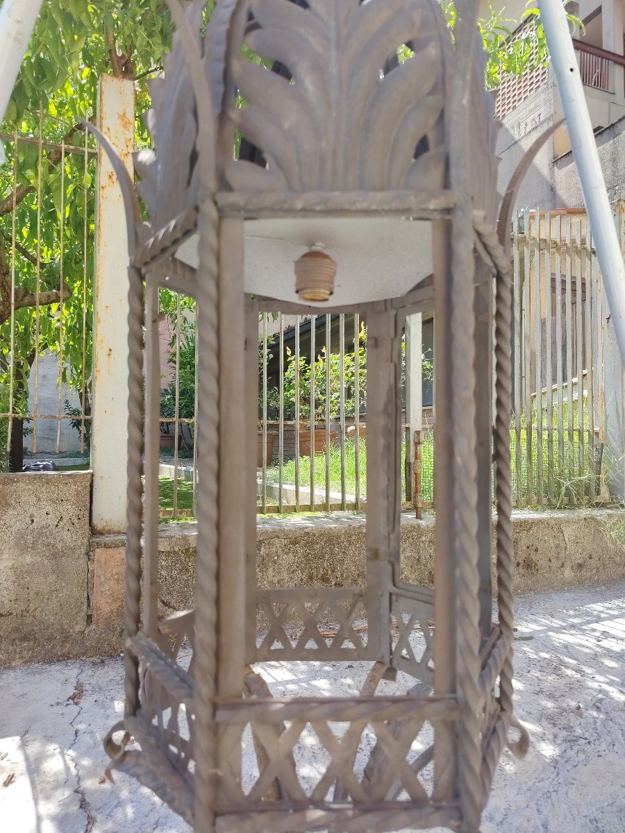 Ancienne lanterne suspendue en fer forgé artisanal, XIX siècle Tuscany-photo-4