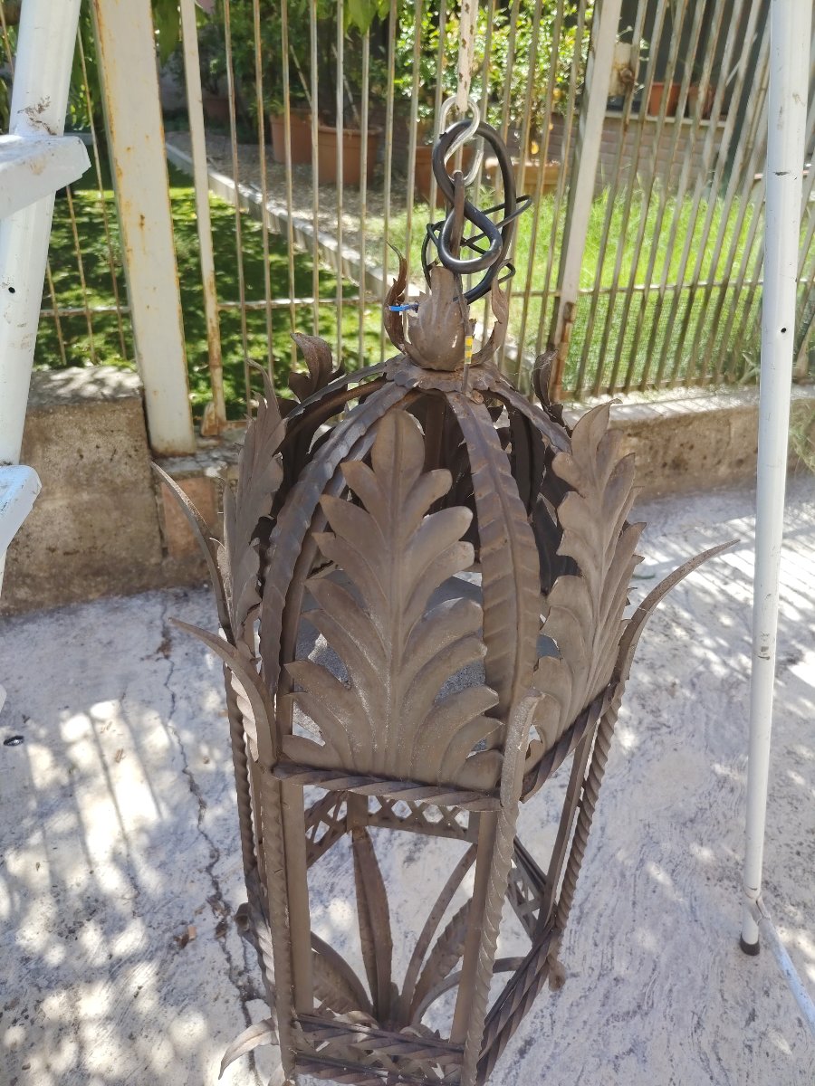 Ancienne lanterne suspendue en fer forgé artisanal, XIX siècle Tuscany-photo-1