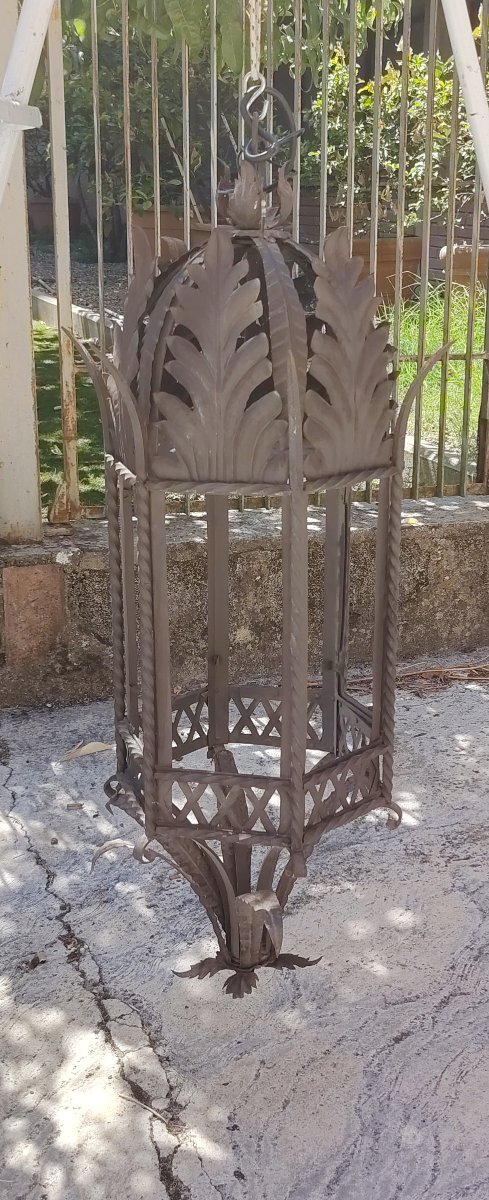 Ancienne lanterne suspendue en fer forgé artisanal, XIX siècle Tuscany-photo-2