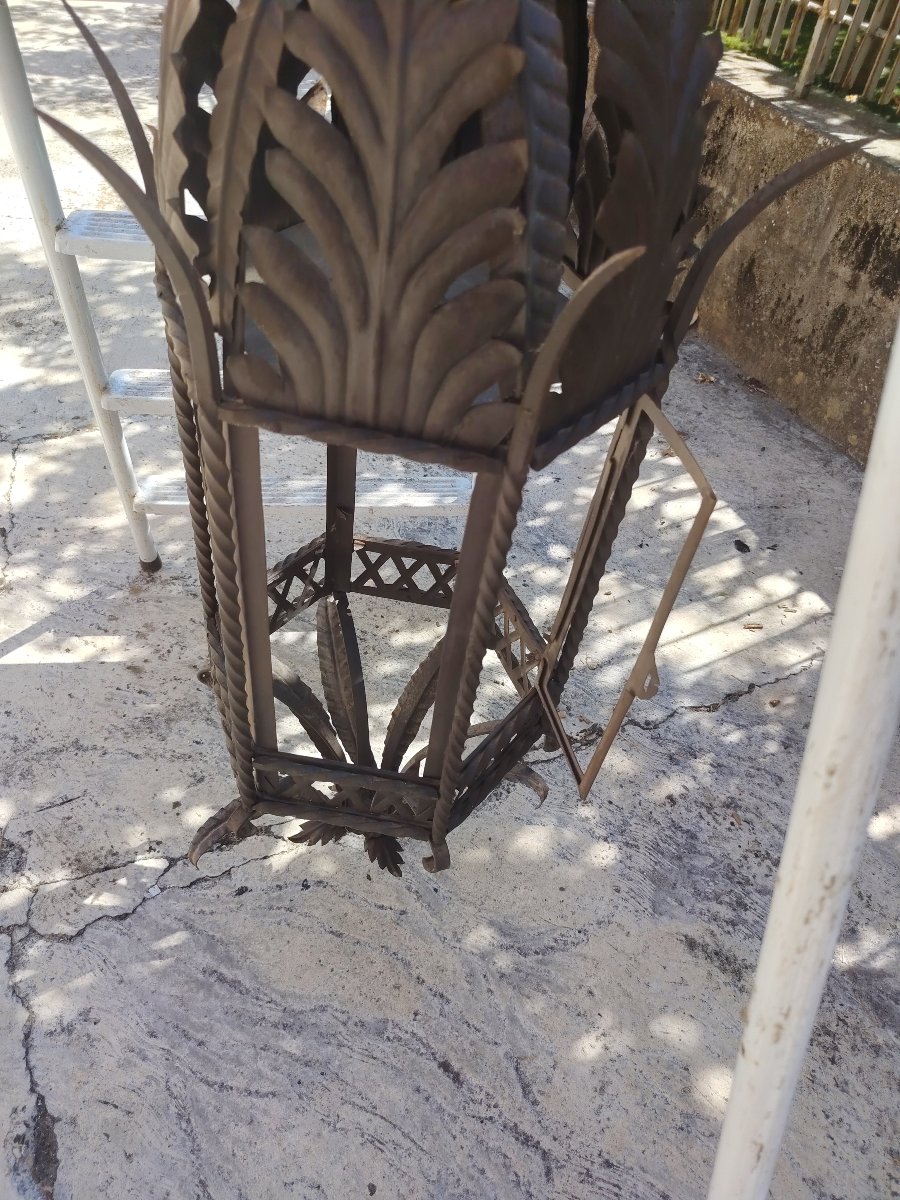Ancienne lanterne suspendue en fer forgé artisanal, XIX siècle Tuscany-photo-3