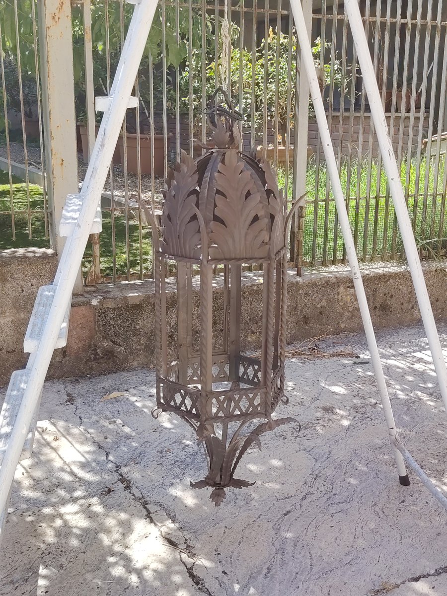 Ancienne lanterne suspendue en fer forgé artisanal, XIX siècle Tuscany-photo-4