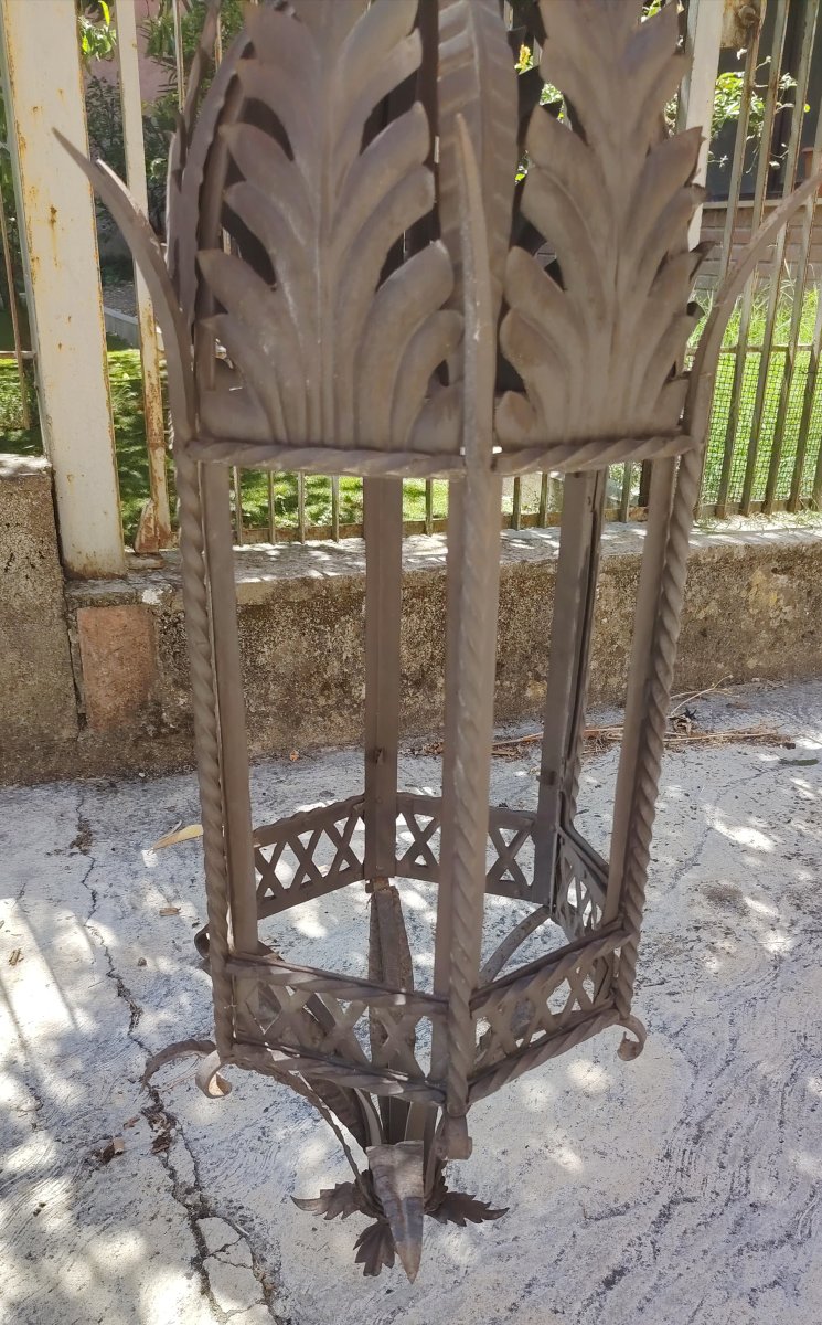 Ancienne lanterne suspendue en fer forgé artisanal, XIX siècle Tuscany-photo-5