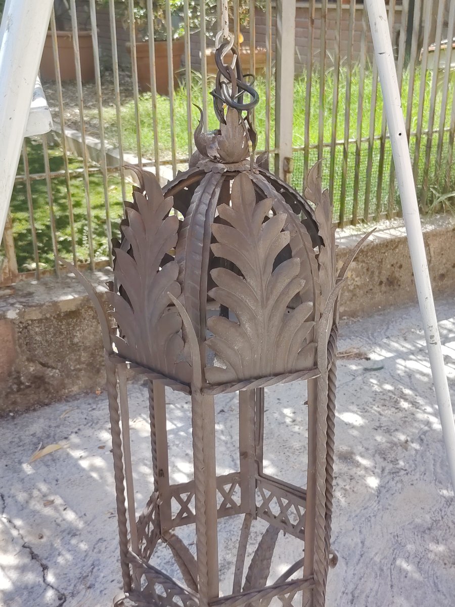 Ancienne lanterne suspendue en fer forgé artisanal, XIX siècle Tuscany-photo-7