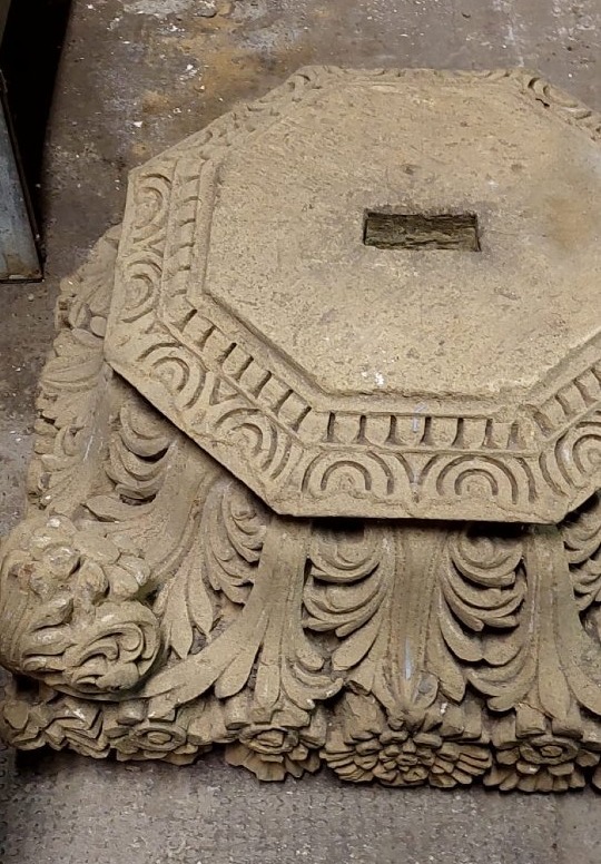 Antique Stone Capital Decorated With Plant And Floral Motifs, 19th Century -photo-2