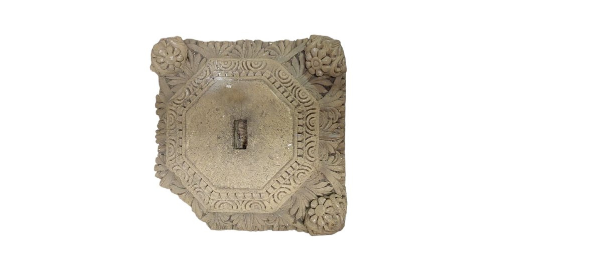 Antique Stone Capital Decorated With Plant And Floral Motifs, 19th Century -photo-4