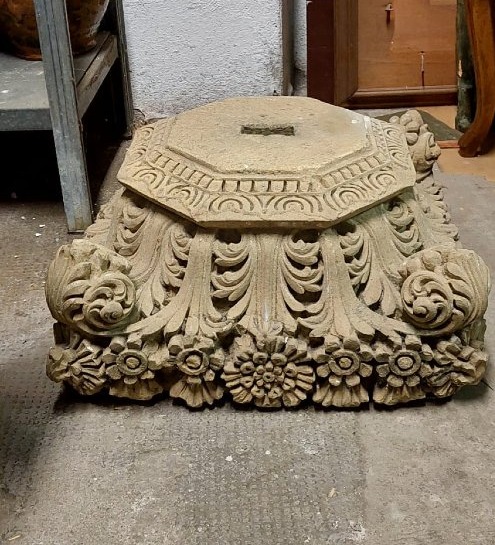 Antique Stone Capital Decorated With Plant And Floral Motifs, 19th Century -photo-1