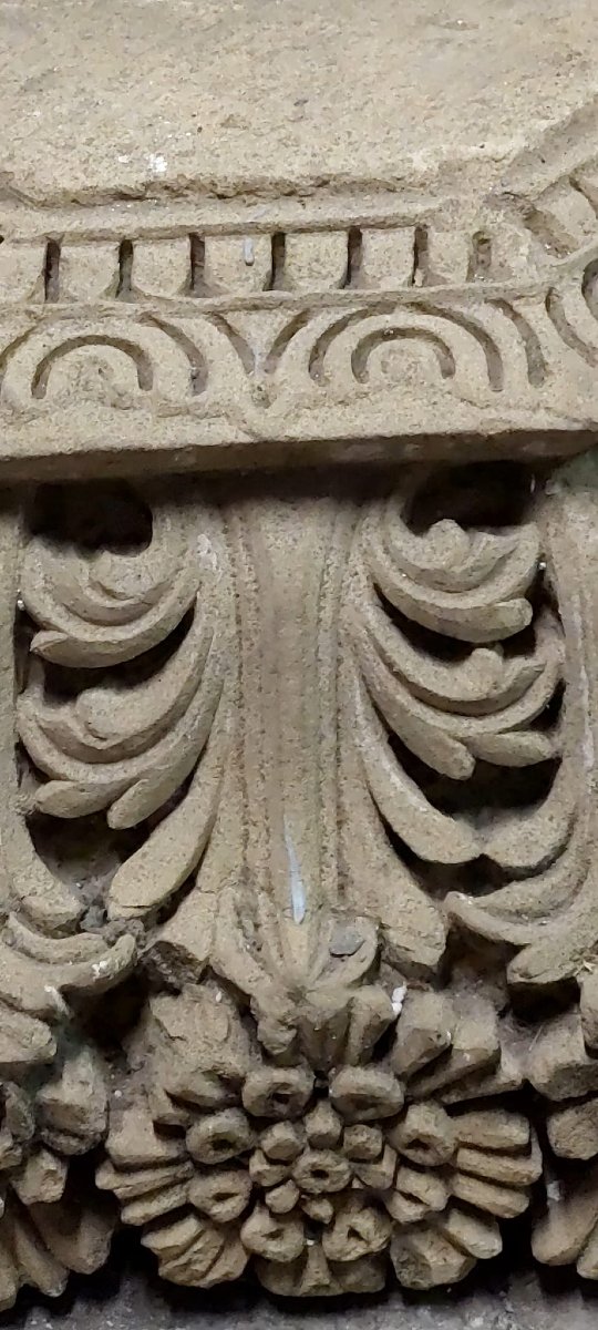 Antique Stone Capital Decorated With Plant And Floral Motifs, 19th Century -photo-3