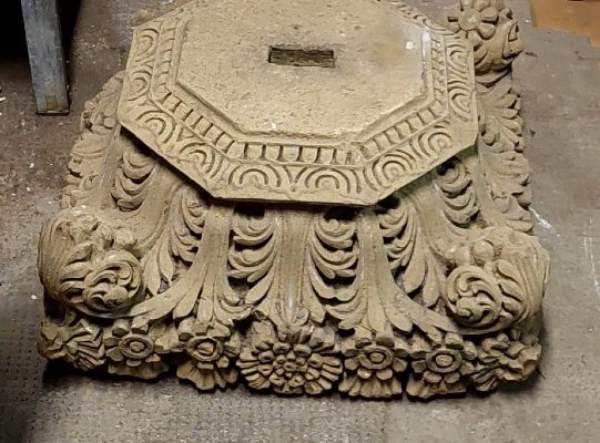 Antique Stone Capital Decorated With Plant And Floral Motifs, 19th Century -photo-6