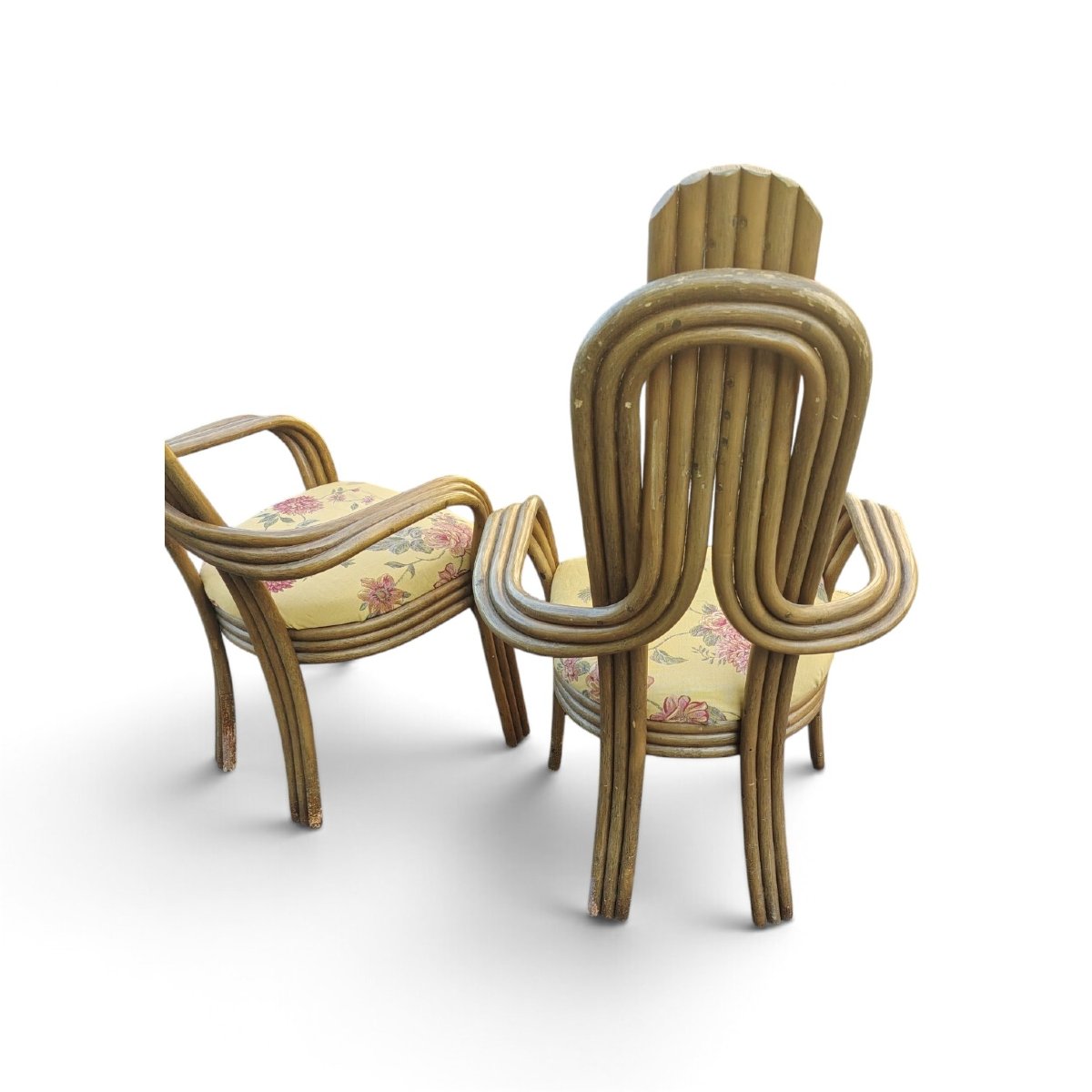 Paire de fauteuils  années 70 au design italien, en bambou cintré   -photo-2