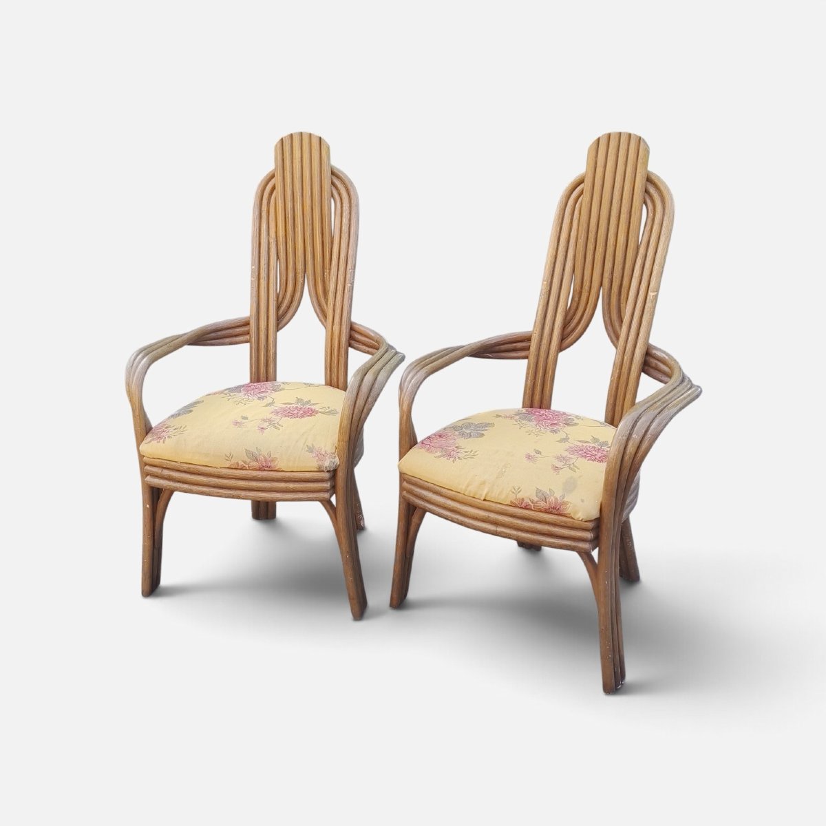 Paire de fauteuils  années 70 au design italien, en bambou cintré   -photo-3