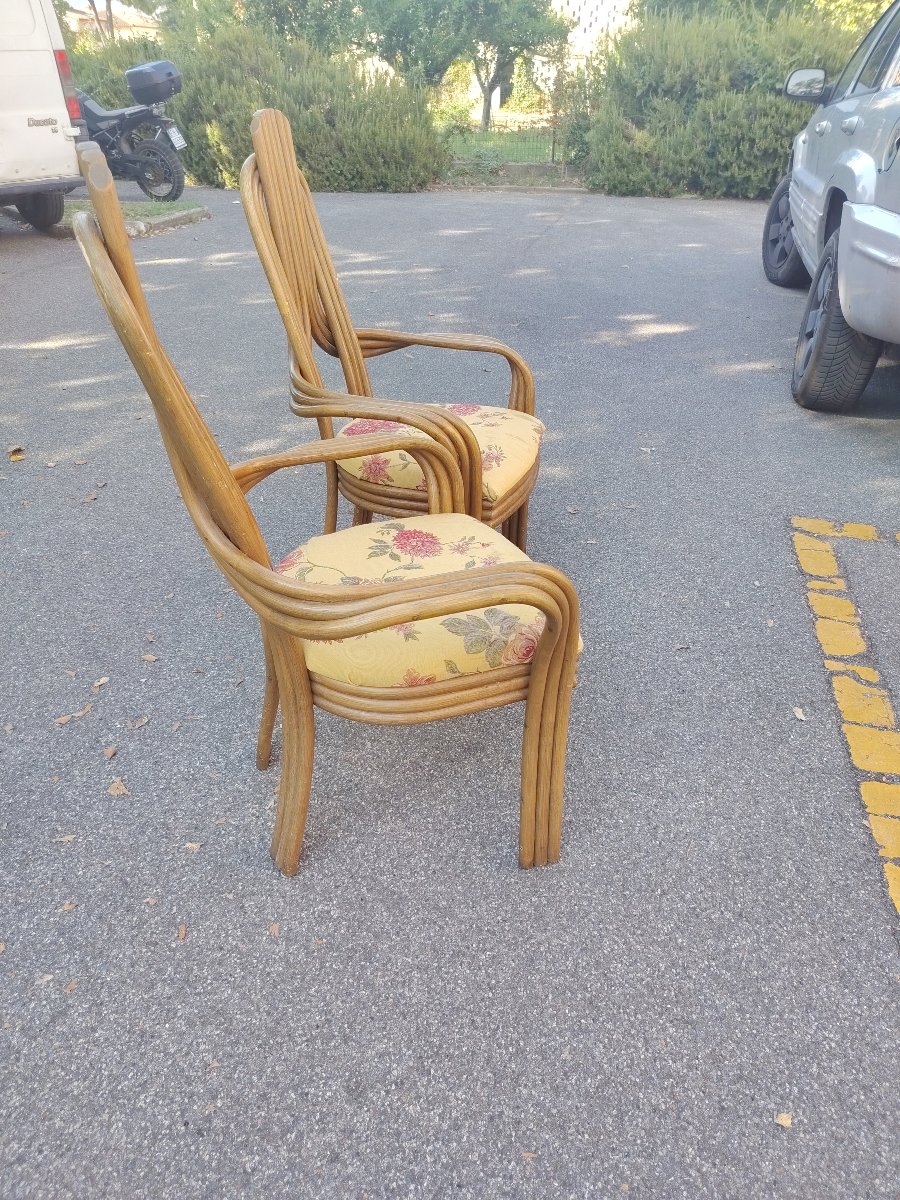 Paire de fauteuils  années 70 au design italien, en bambou cintré   -photo-4