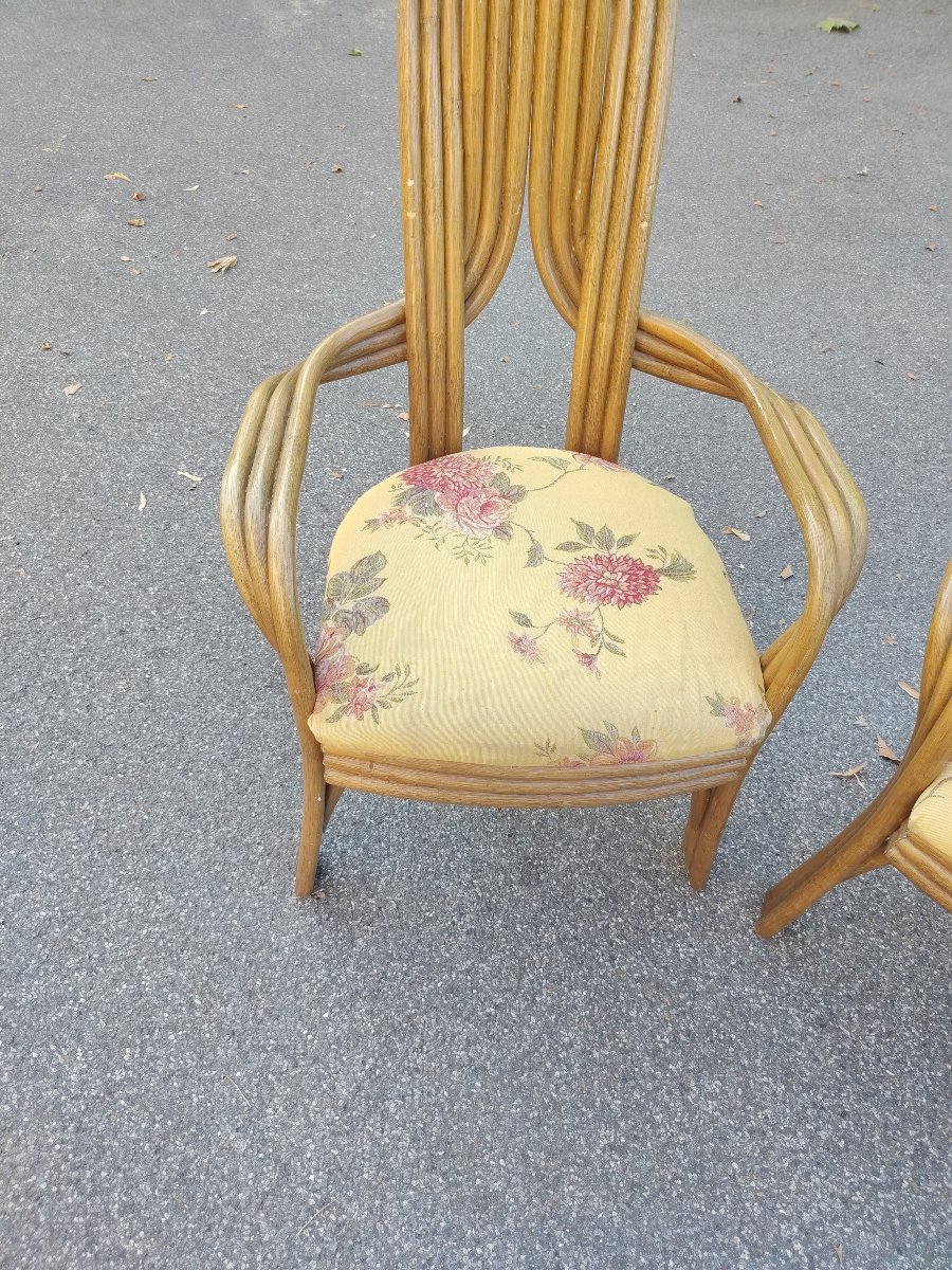 Paire de fauteuils  années 70 au design italien, en bambou cintré   -photo-2
